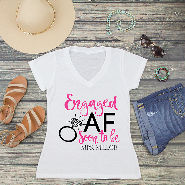 Bachelorette Party Personalized V-Neck T-Shirt | Engaged AF Soon to Be Mrs.