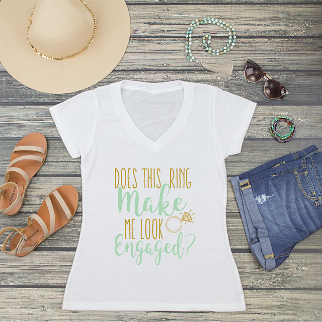 Engaged V-Neck T-Shirt | Does This Ring Make Me Look Engaged?