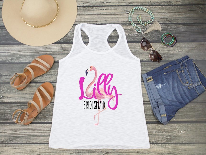 Bridal Party Personalized Racerback Tank Top | Matching Bridal Party Shirts | Flamingo