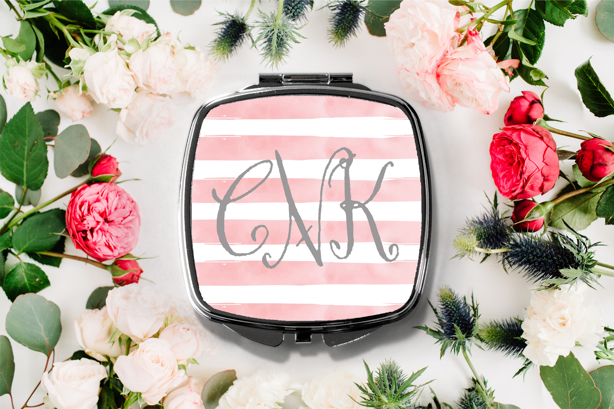 Bridal Party Compact Mirror Favor | Monogram Stripe