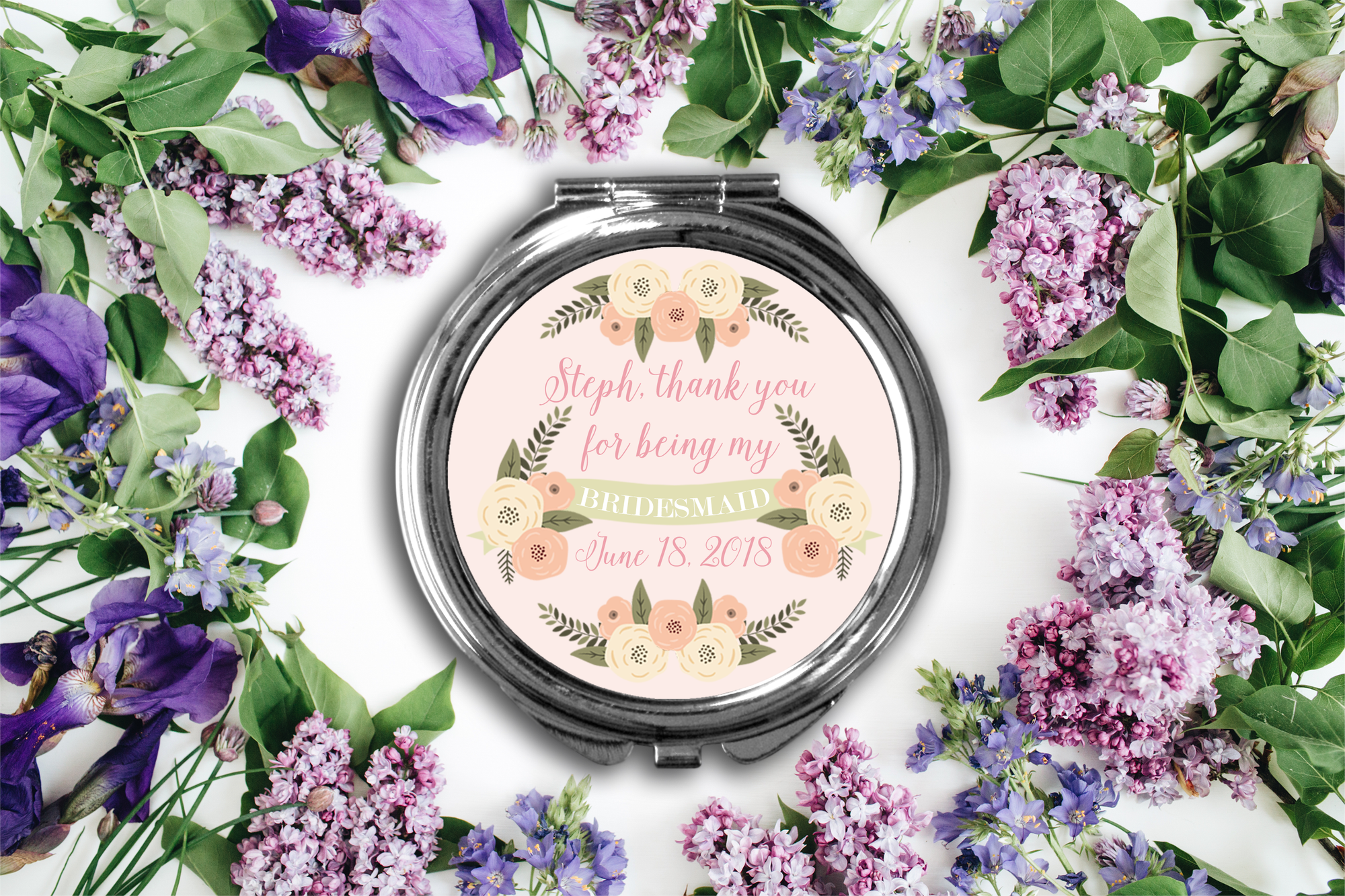 Bridesmaid Compact Mirror Favor | Thank You Personalized