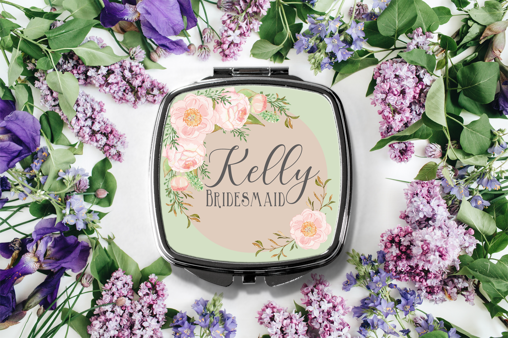 Bridesmaid Compact Mirror | Personalized Favors for Bridesmaids | Personalized Floral Frame