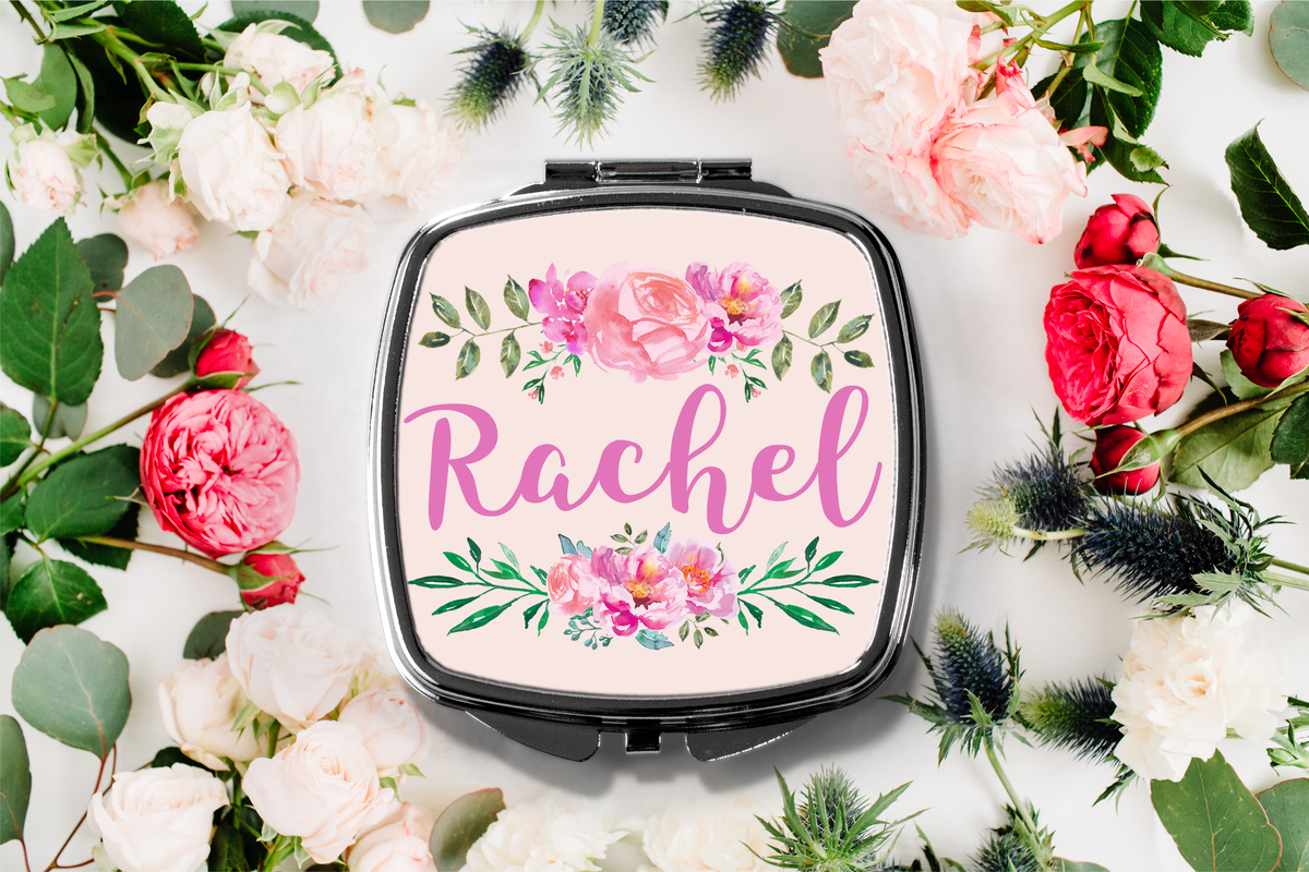 Bridesmaid Personalized Compact Mirror | Fancy Floral Personalized