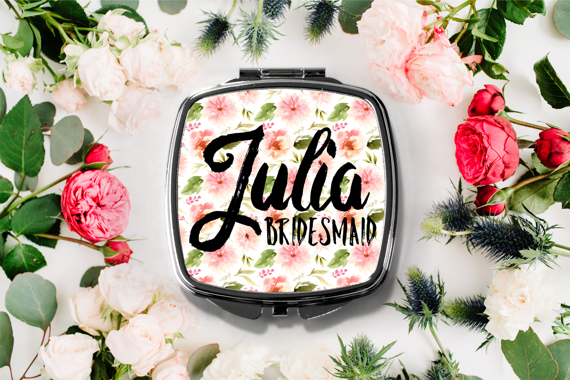 Bridal Party Personalized Compact Mirror | Funky Floral