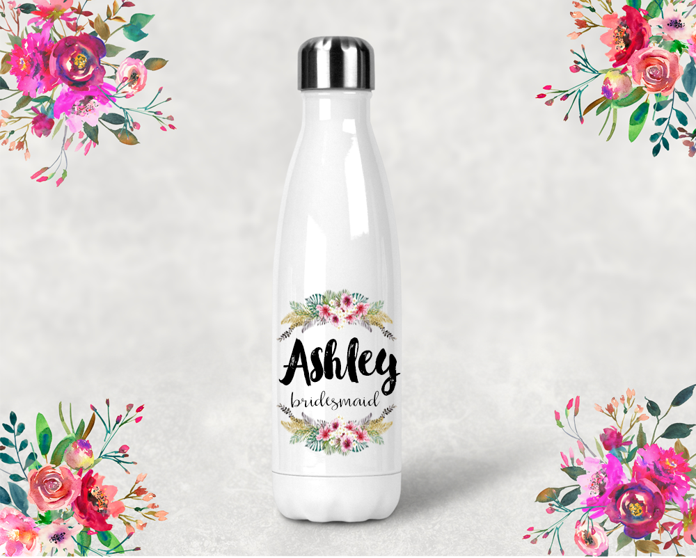 Bridal Party Personalized Water Bottle | Swell Style Water Bottle | Floral Bridesmaid Name