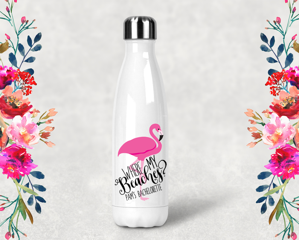 Bachelorette Party Water Bottle | Swell Style Water Bottle | Flamingo Where My Beaches?