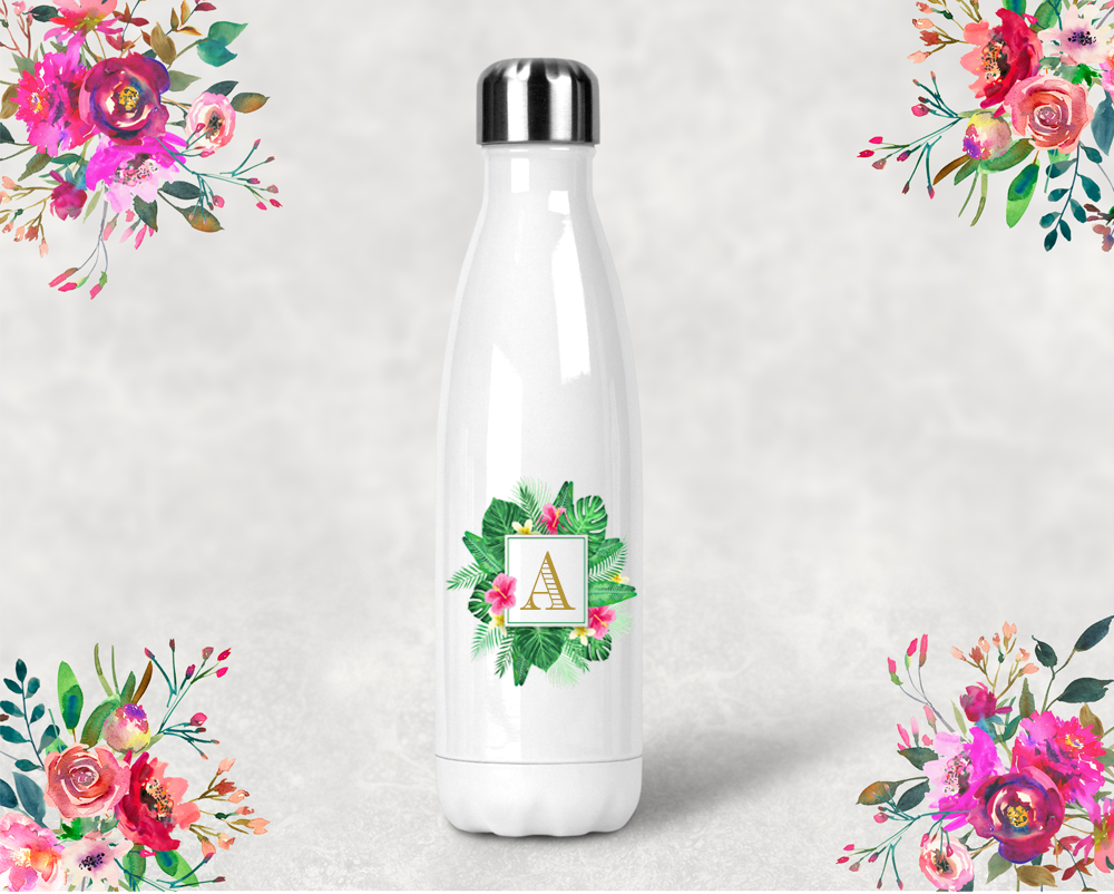 Bridal Party Personalized Water Bottle | Swell Style Water Bottle | Tropical Palm Leaves Initial