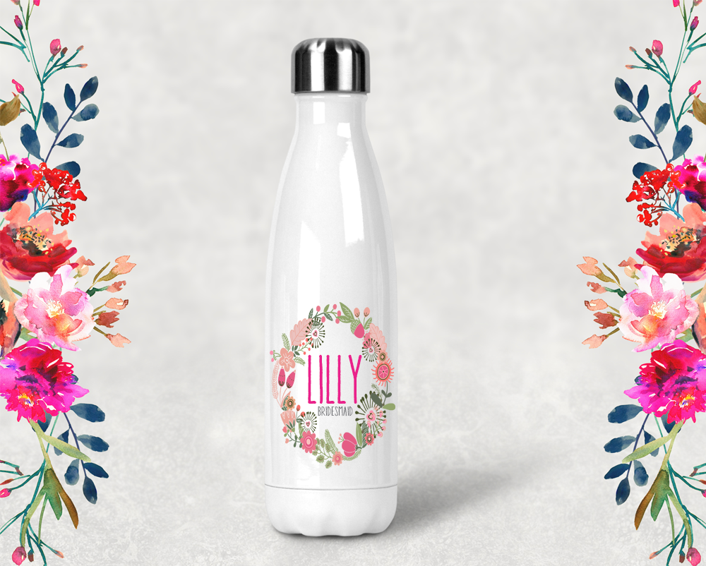 Bridal Party Water Bottle | Swell Style Water Bottle | Personalized Floral Wreath