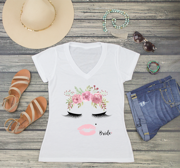 Bride V-Neck T-Shirt | Floral Lashes