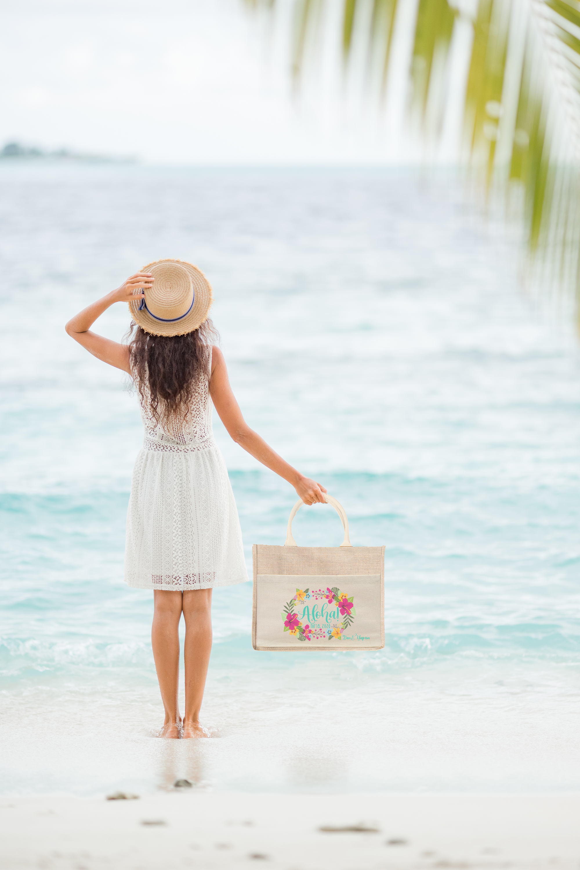 Destination Wedding Burlap Jute Bag | Beach Wedding Welcome Bag | Aloha