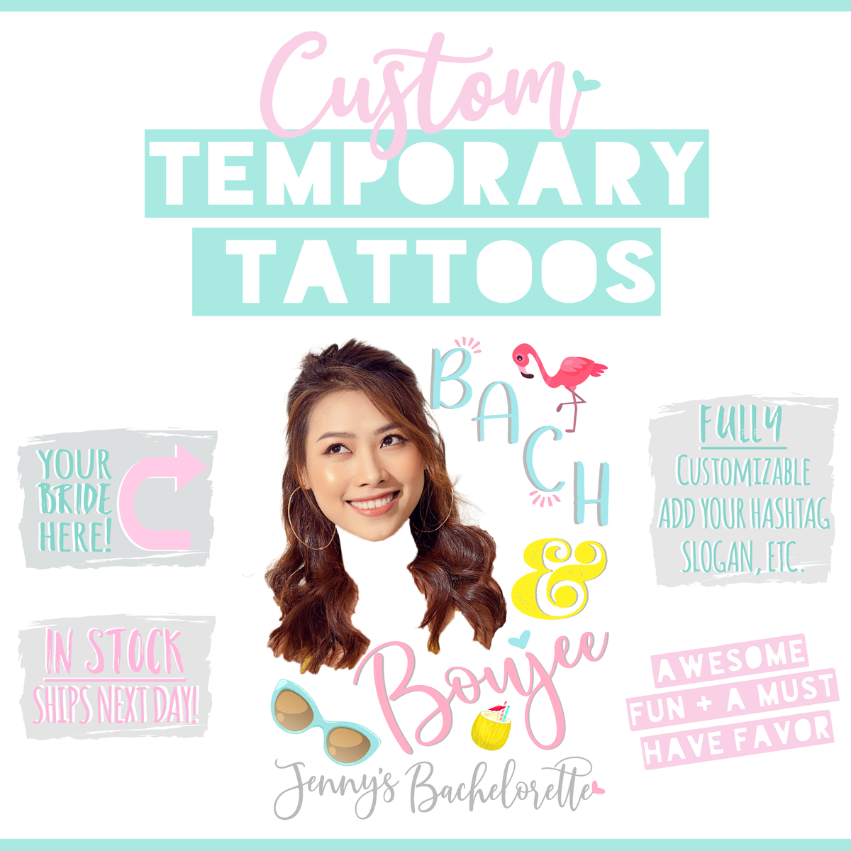 Custom Temporary Tattoo Bachelorette Party Favors | Bach &amp; Boujee