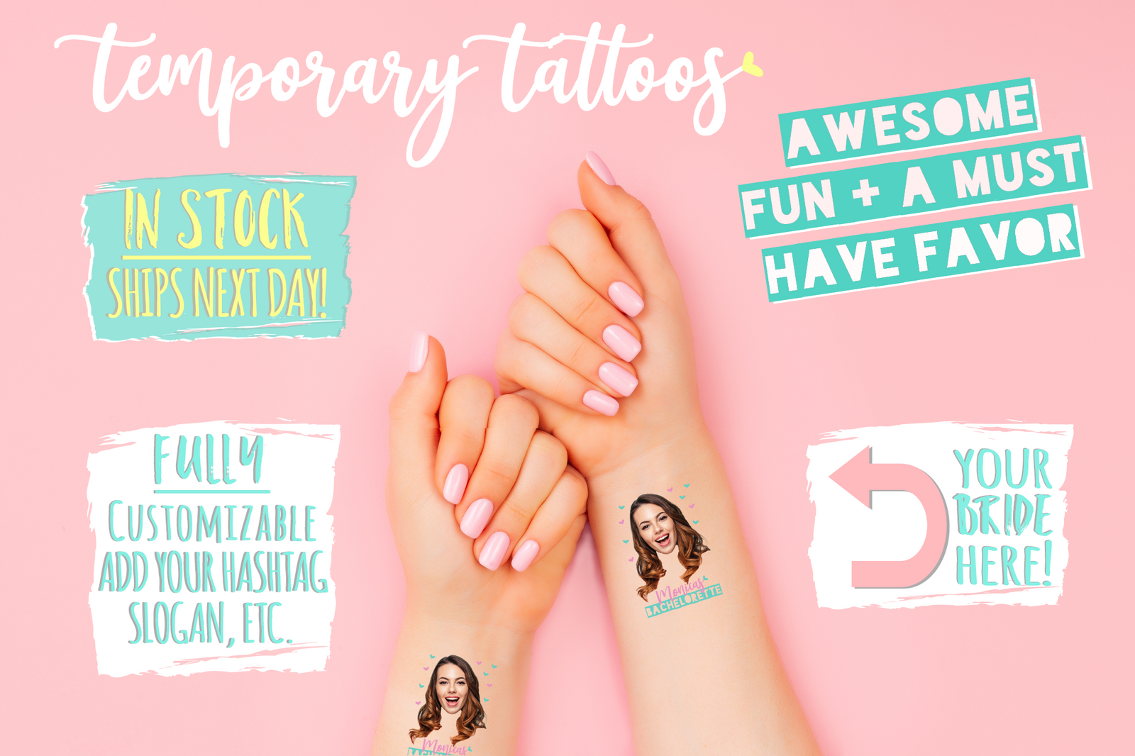 Custom Temporary Tattoo Bachelorette Party Favors | Bachelorette Hearts