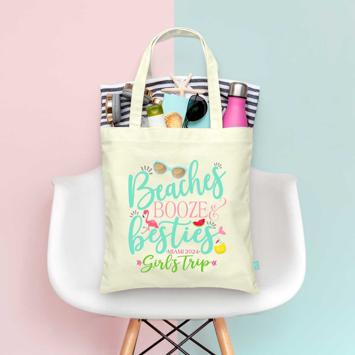 Bachelorette Party Beach Tote Bag | Beaches Booze Besties Girls Trip