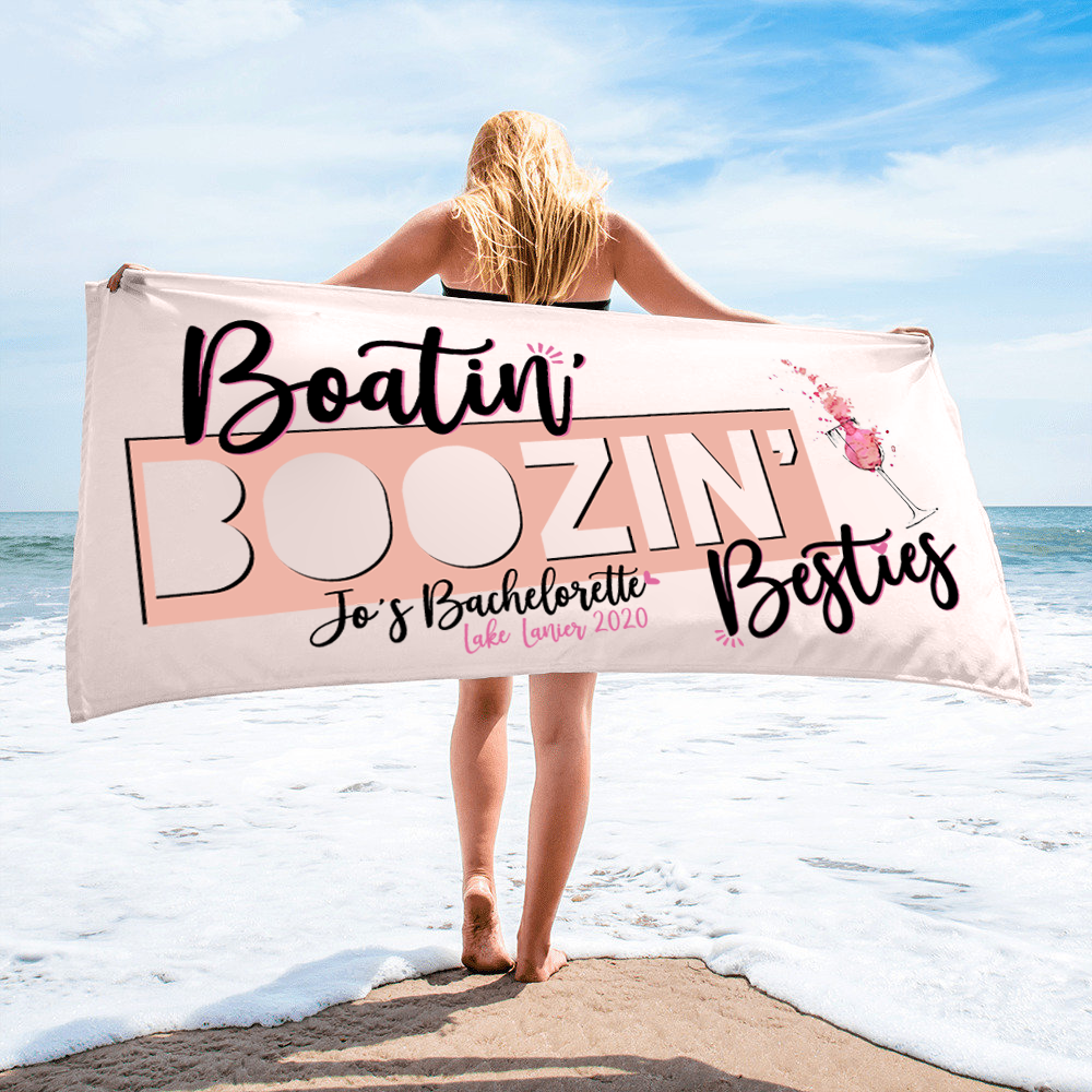 Bachelorette Party Beach Towel | Nautical Bachelorette | Boatin' Boozin' Besties