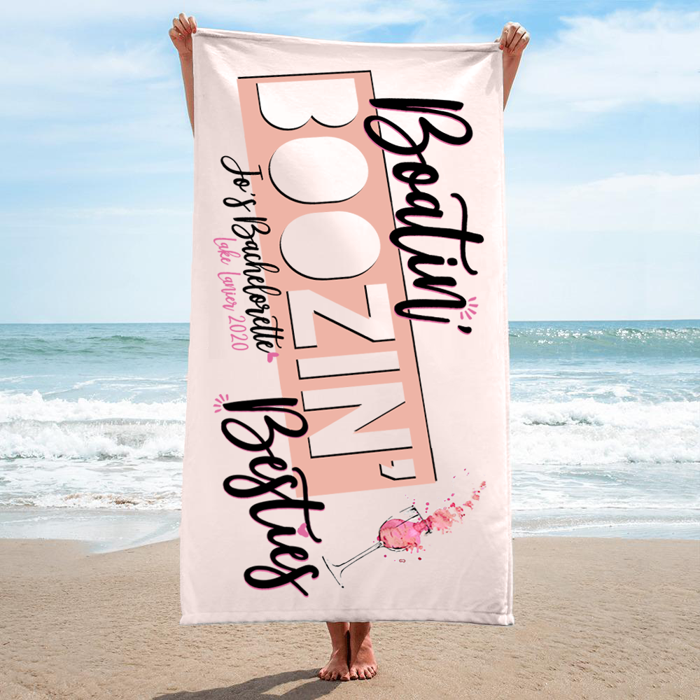Bachelorette Party Beach Towel | Nautical Bachelorette | Boatin' Boozin' Besties