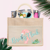 Personalized Flamingo Beach Bag | Bachelorette Party Burlap Jute Tote Bag Favor | Bridal Flamingo Bride&#39;s Flock