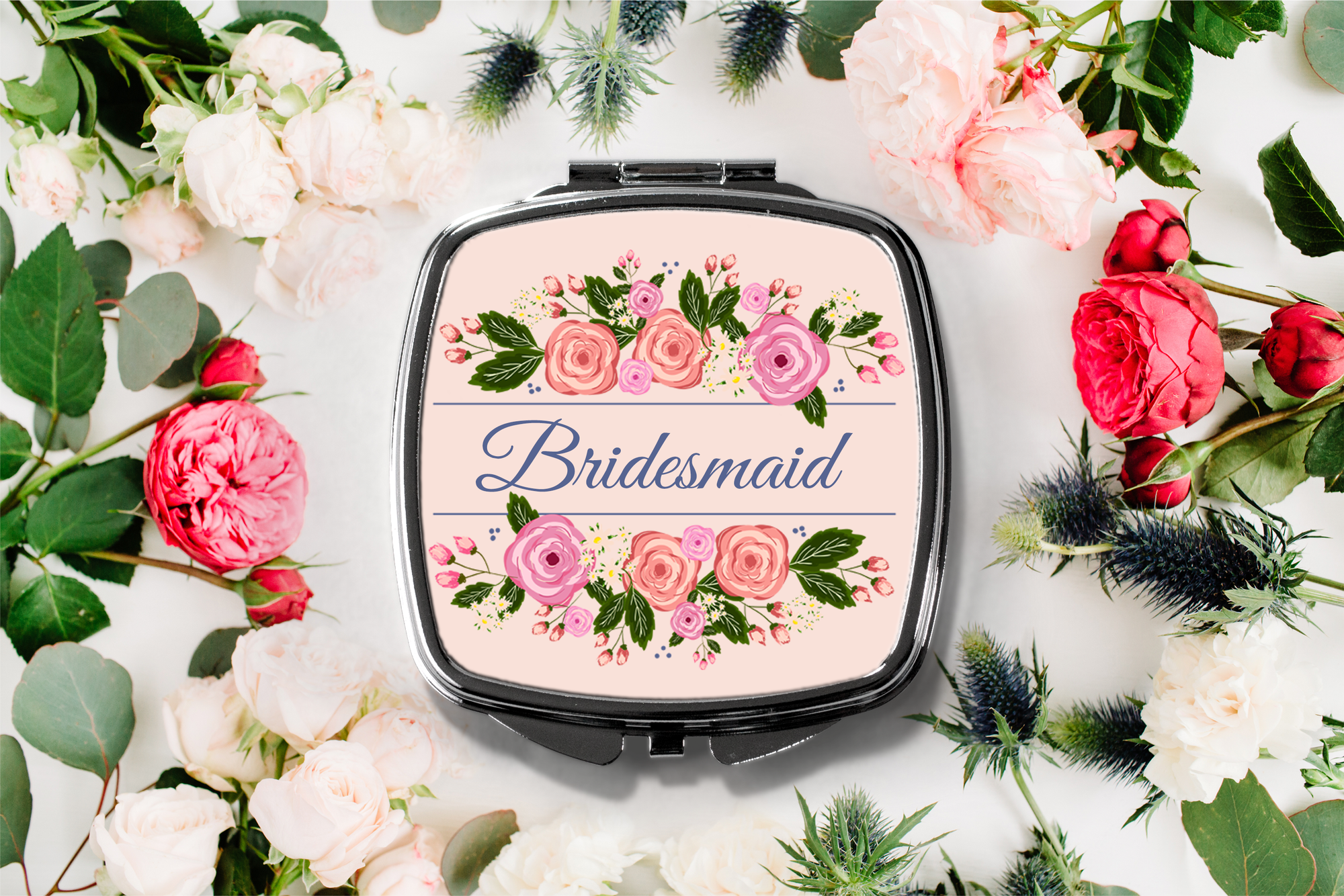 Bridal Party Mirror Compact | Personalized Bridesmaid Favors | Floral Name