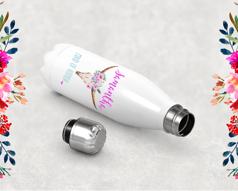 Bridal Party Personalized Water Bottle | Swell Style Water Bottle | Boho Skull