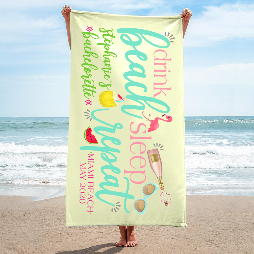 Bachelorette Party Beach Towel | Personalized Bachelorette Favors | Drink Beach Sleep Repeat