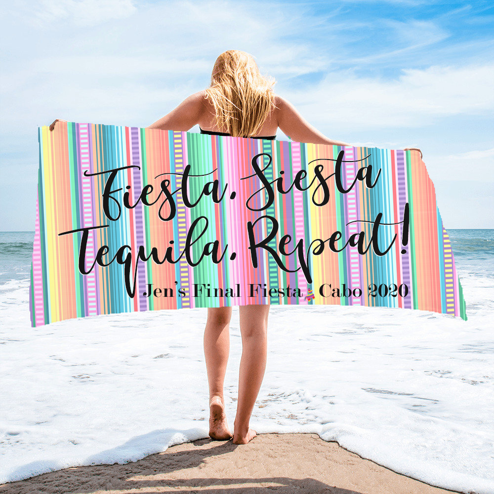 Bachelorette Party Beach Towel | Personalized Beach Towel | Fiesta Siesta Tequila Repeat