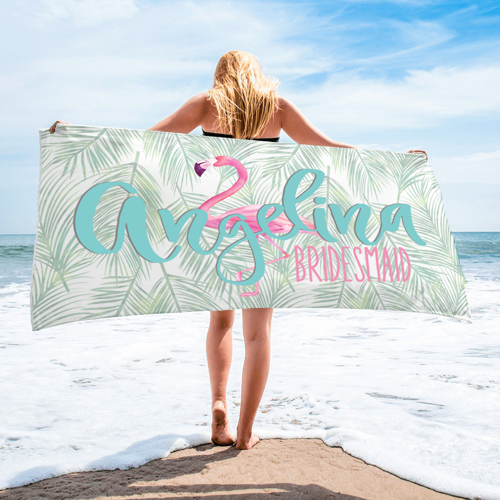 Bridal Party Personalized Beach Towel | Flamingo Bachelorette