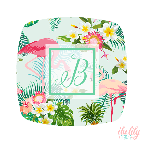 Bridesmaid Compact Mirror Favor | Tropical Flamingo Initial