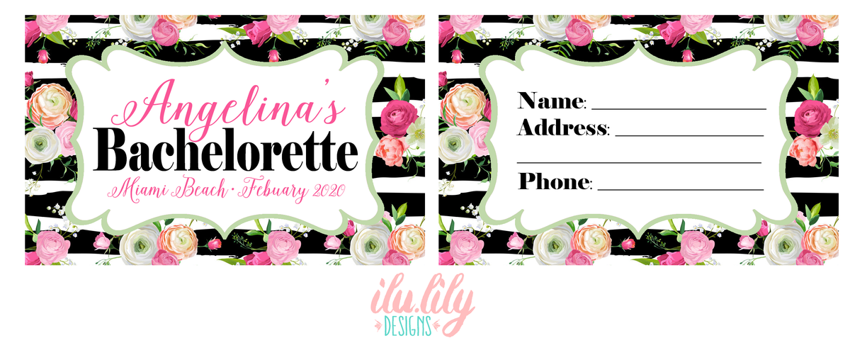 Destination Bachelorette Luggage Tag Favor | Personalized Luggage Tags | Striped Floral