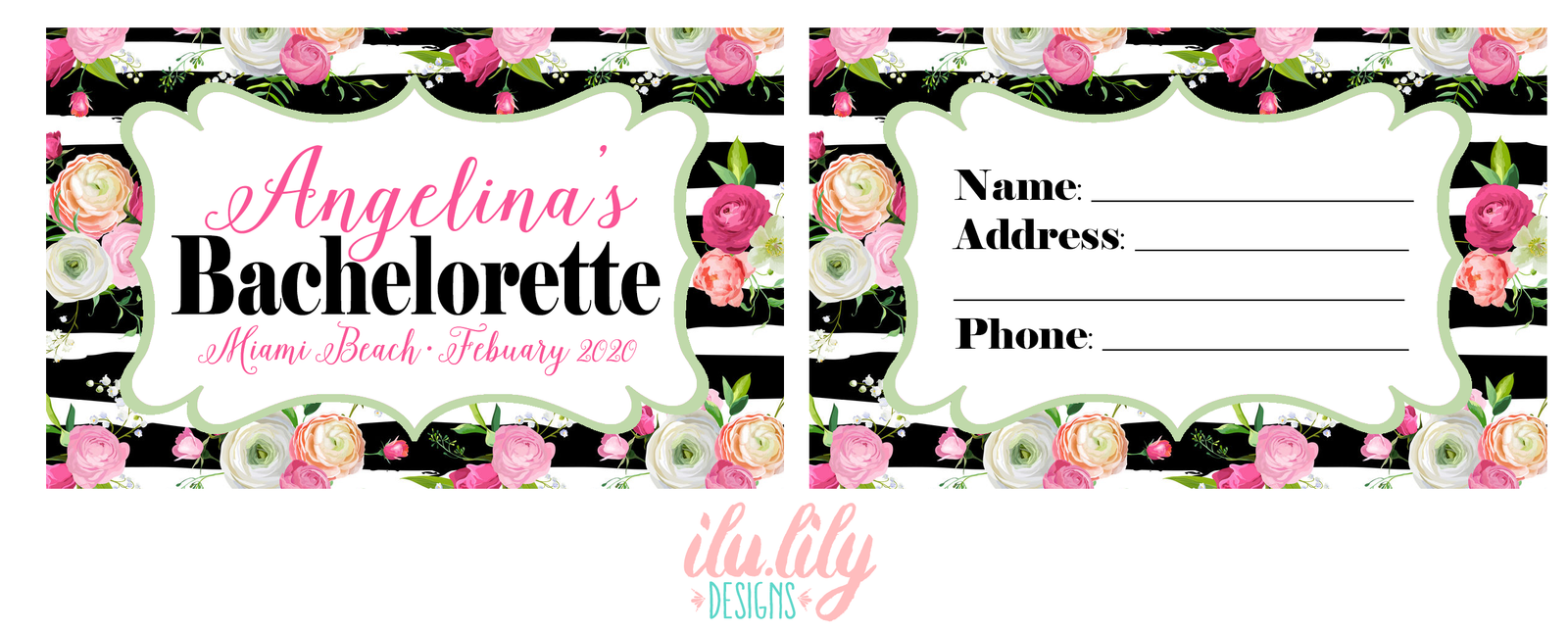Destination Bachelorette Luggage Tag Favor | Personalized Luggage Tags | Striped Floral