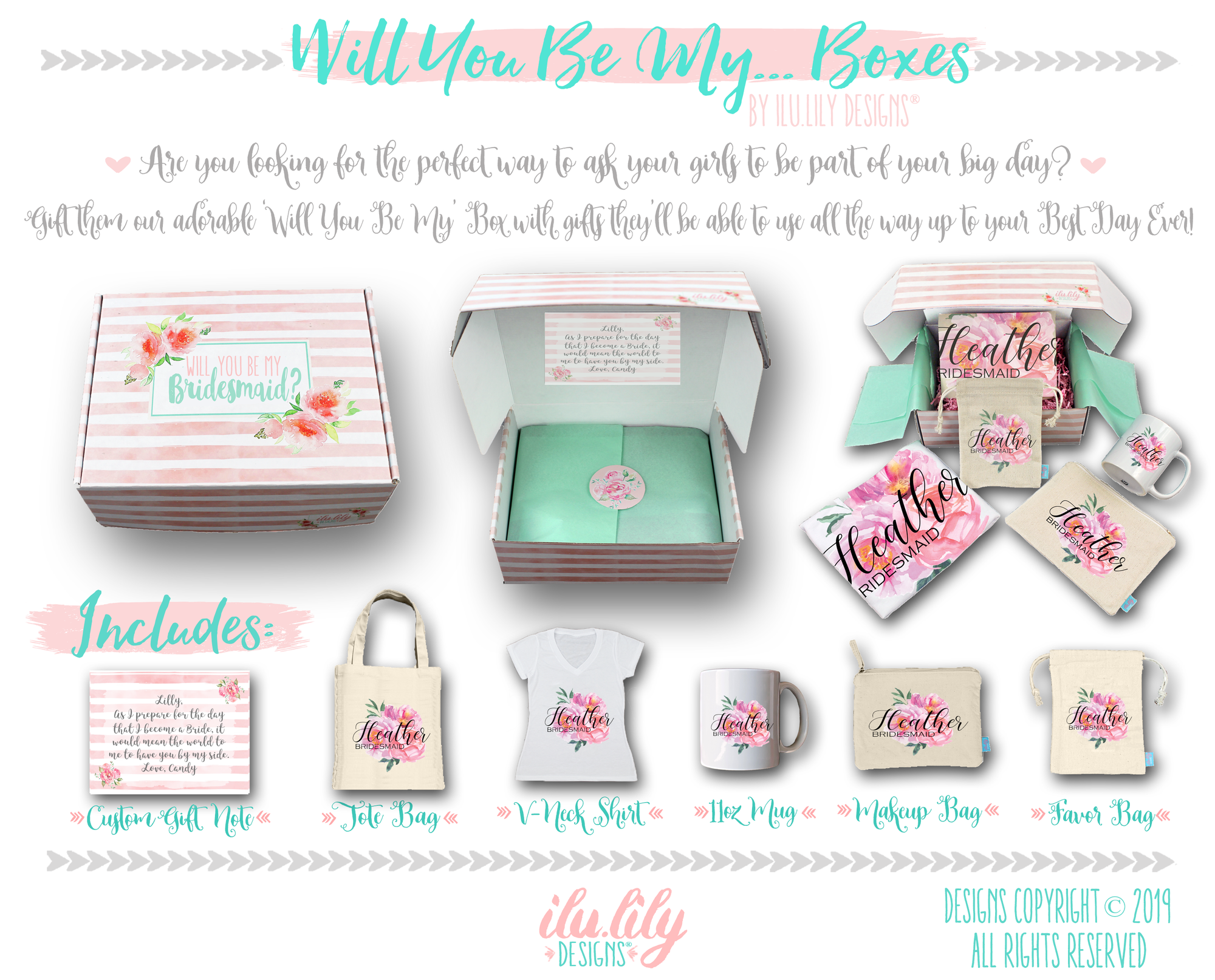 Bridesmaid Proposal Box | Will You Be My Bridesmaid | Floral Watercolor