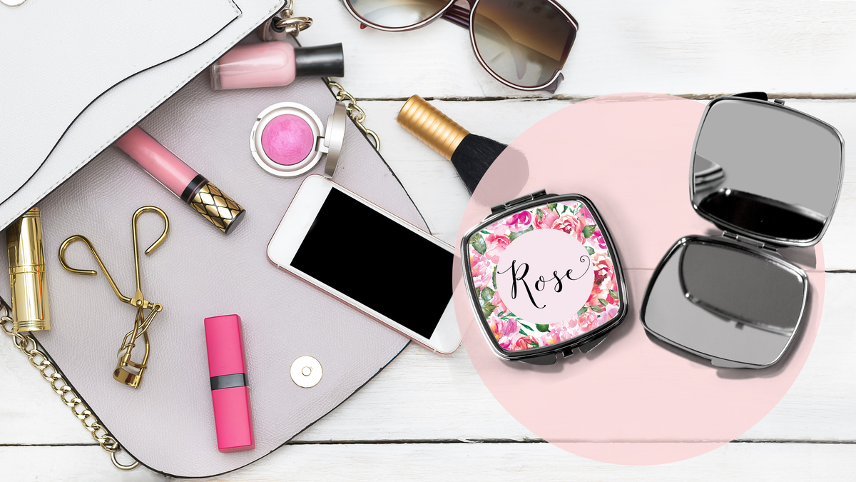 Bridesmaid Compact Mirror | Pink Floral Name