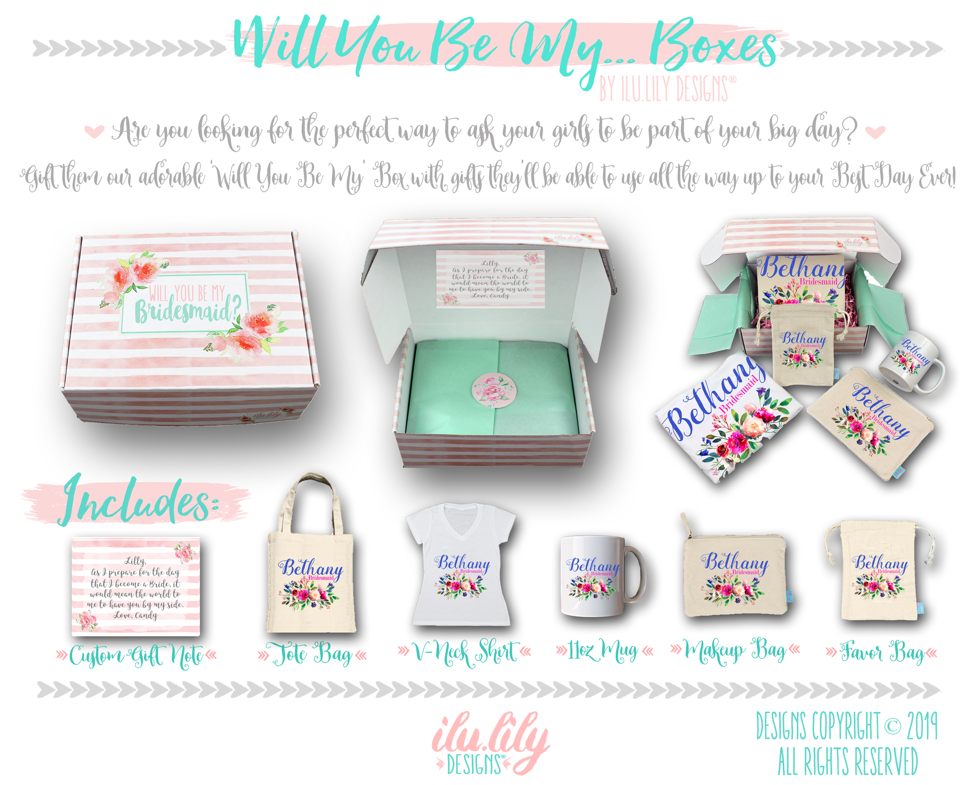 Bridesmaid Proposal Box | Will You Be My Bridesmaid | Dainty Floral