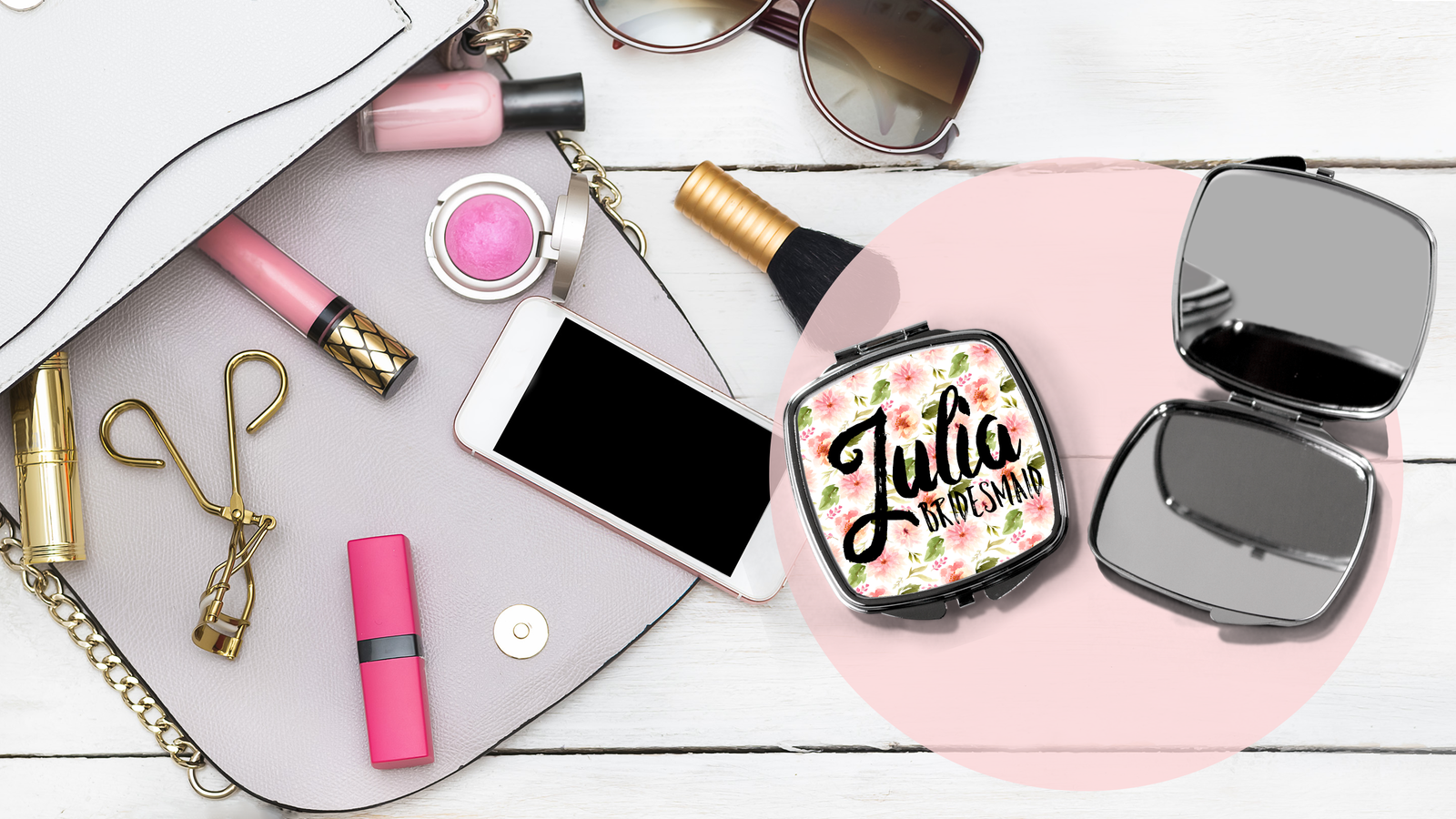 Bridal Party Personalized Compact Mirror | Funky Floral