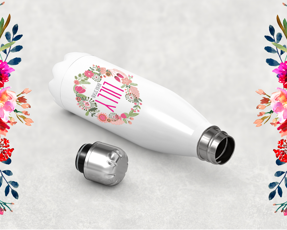 Bridal Party Water Bottle | Swell Style Water Bottle | Personalized Floral Wreath