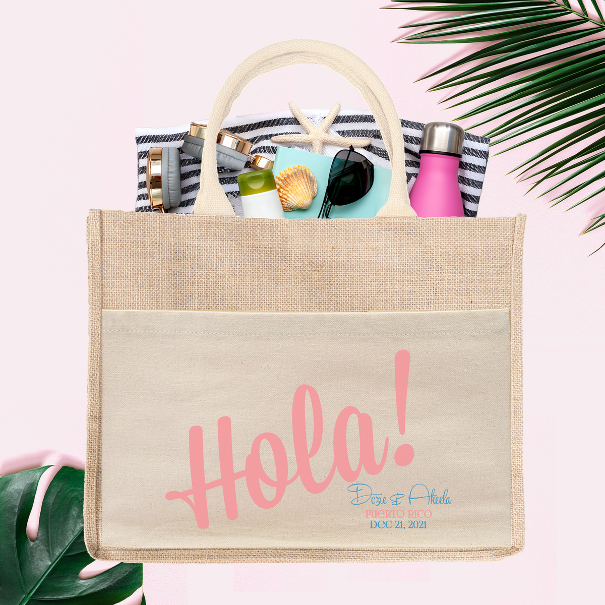 Hola Wedding Welcome Bag | Bienvenidos Destination Wedding Tote Bag Burlap Jute Bag Favor