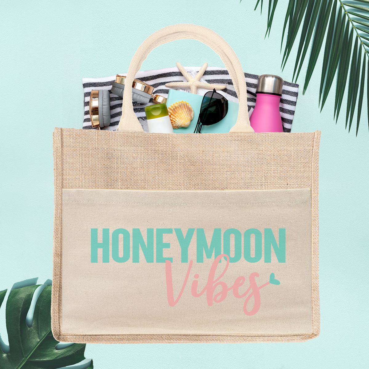 Burlap Jute Tote Bag Favor | Destination Beach Honeymoon Tote Bag Favor | Honeymoon Vibes