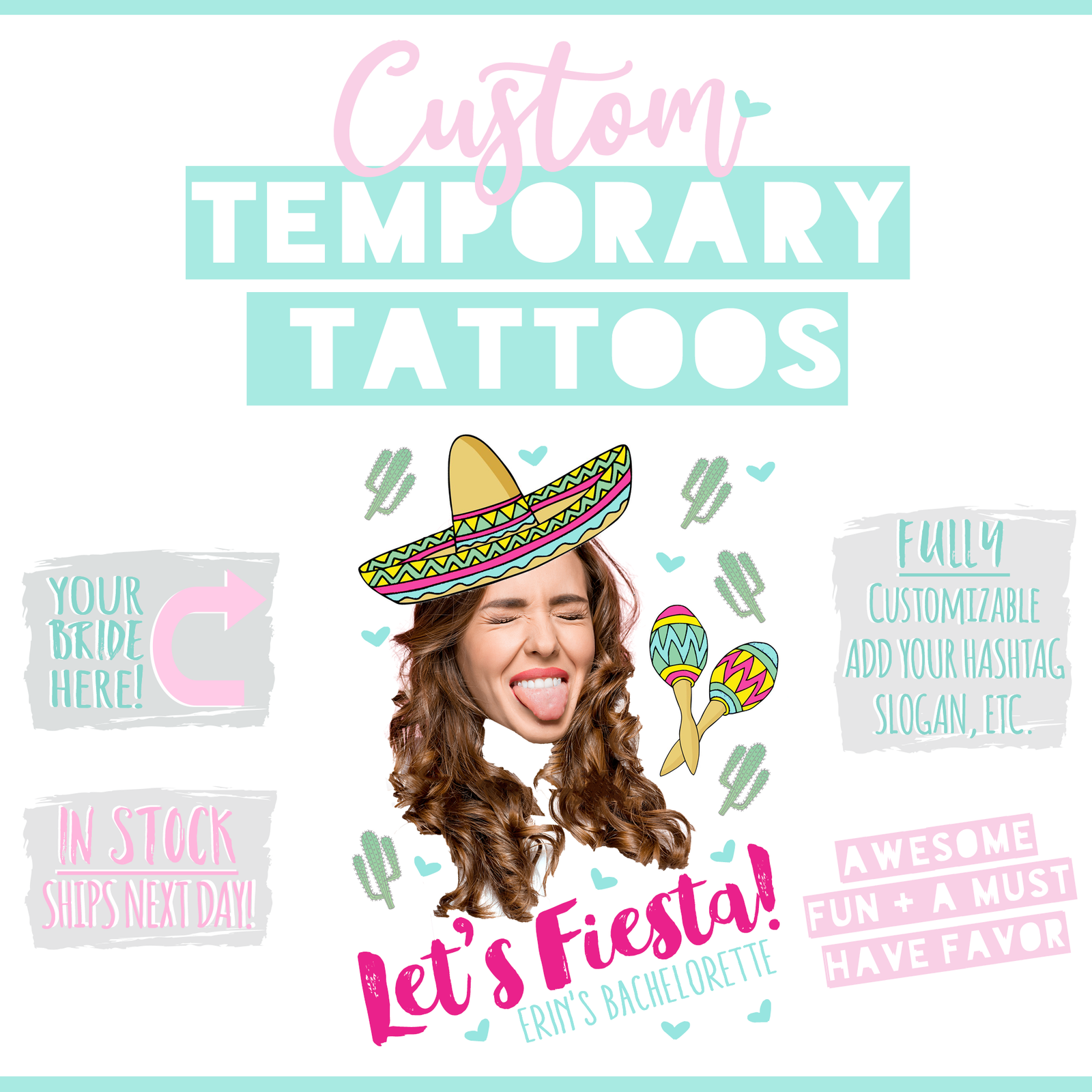 Custom Temporary Tattoo Bachelorette Party Favors | Let's Fiesta!