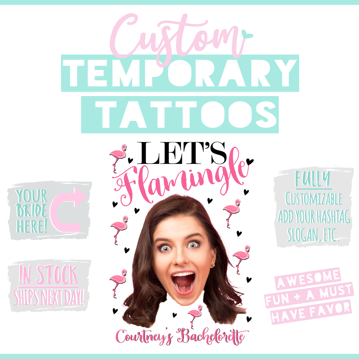 Custom Temporary Tattoo Bachelorette Party Favors | Let&#39;s Flamingle