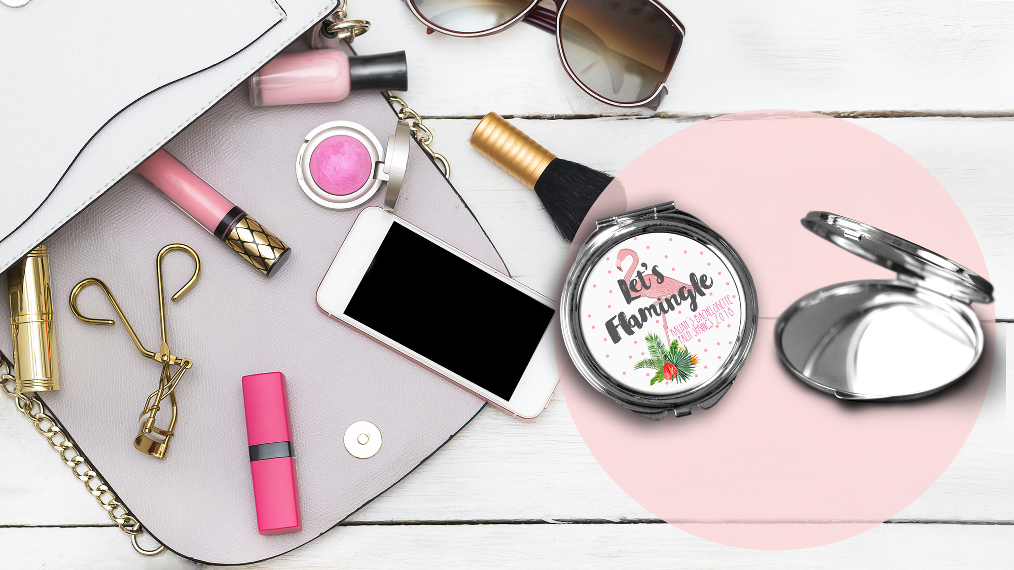 Bridal Party Compact Mirror | Bridesmaid Favors | Let's Flamingle