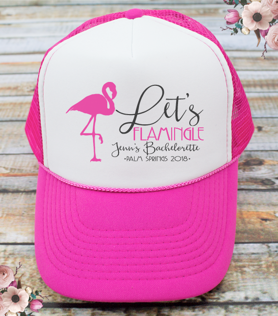 Bachelorette Party Trucker Hats | Flamingo Theme Hat | Flamingo Outline Let's Flamingle