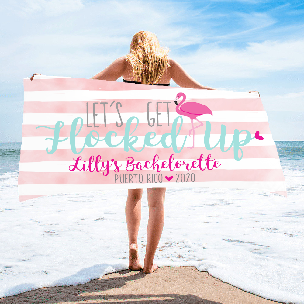 Bachelorette Party Personalized Beach Towel | Flamingo Bachelorette | Let's Get Flocked Up