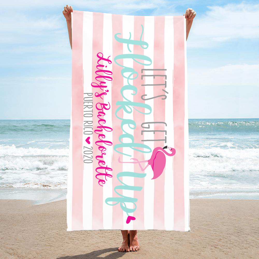 Bachelorette Party Personalized Beach Towel | Flamingo Bachelorette | Let's Get Flocked Up