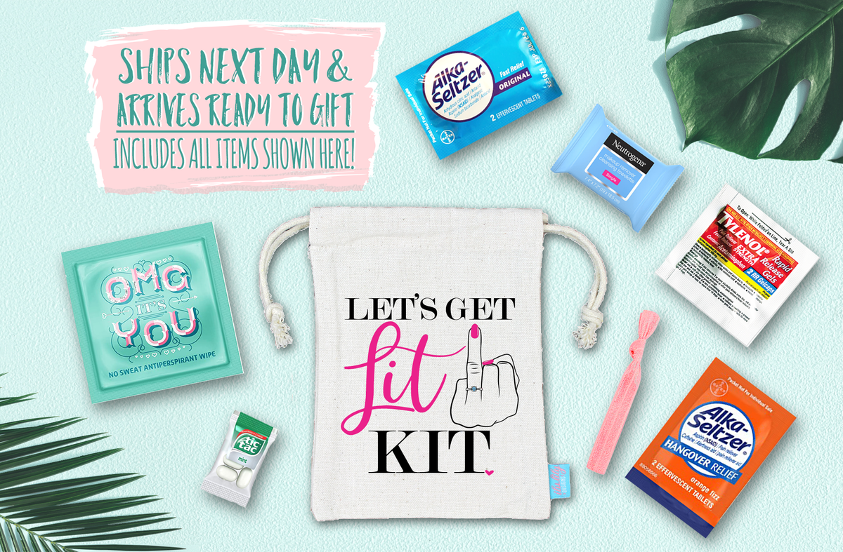 Bachelorette Party Hangover Survival Kit with Supplies |Lets Get Lit Kit