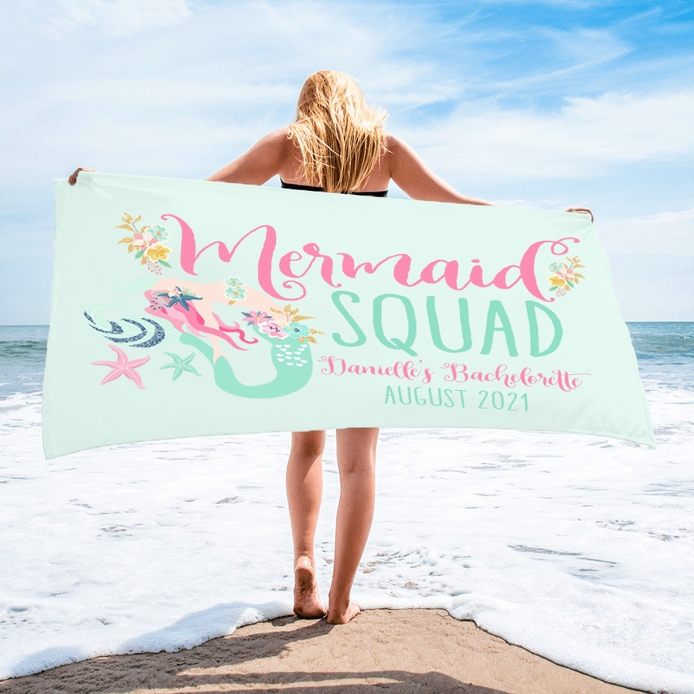 Bachelorette Party Beach Towel | Mermaid Bachelorette | Mermaid Squad