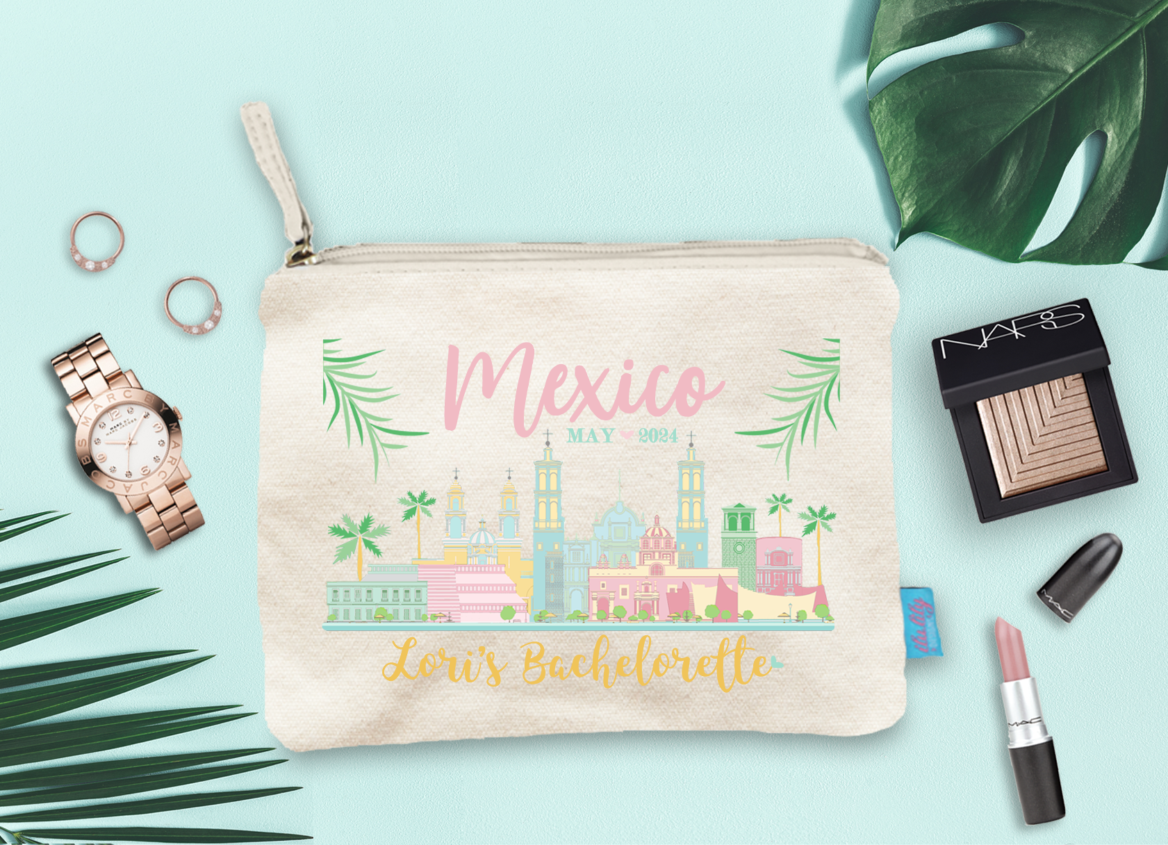 Bachelorette Party Makeup Bag | Mexico Bachelorette Cosmetic Bag Favor
