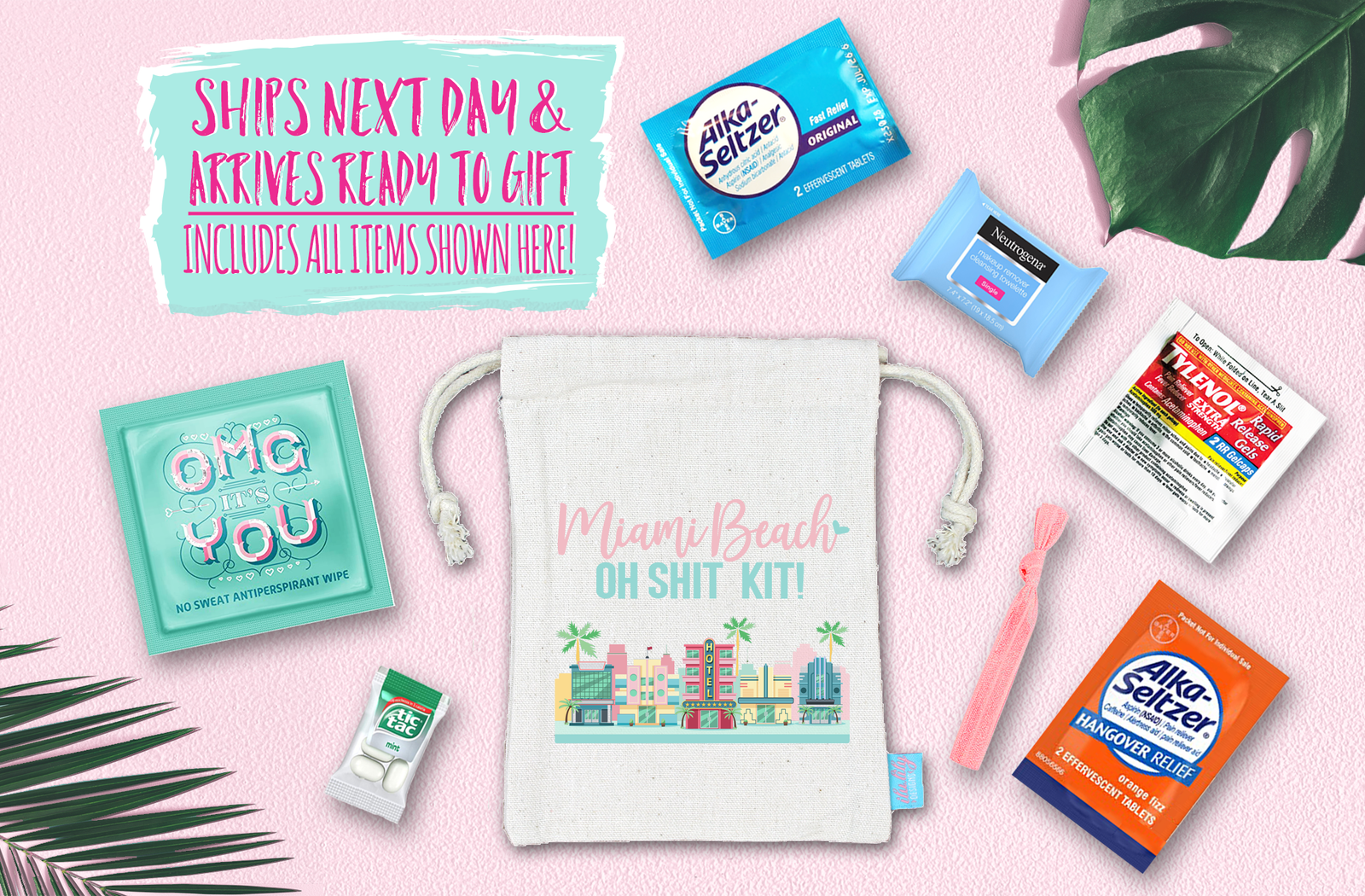 Bachelorette Party Hangover Survival Kit with Supplies |Miami Oh Shit Kit