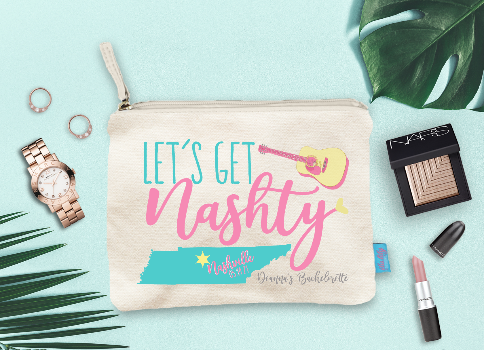 Bachelorette Party Nashville Makeup Cosmetic Bag | Let's Get Nashty