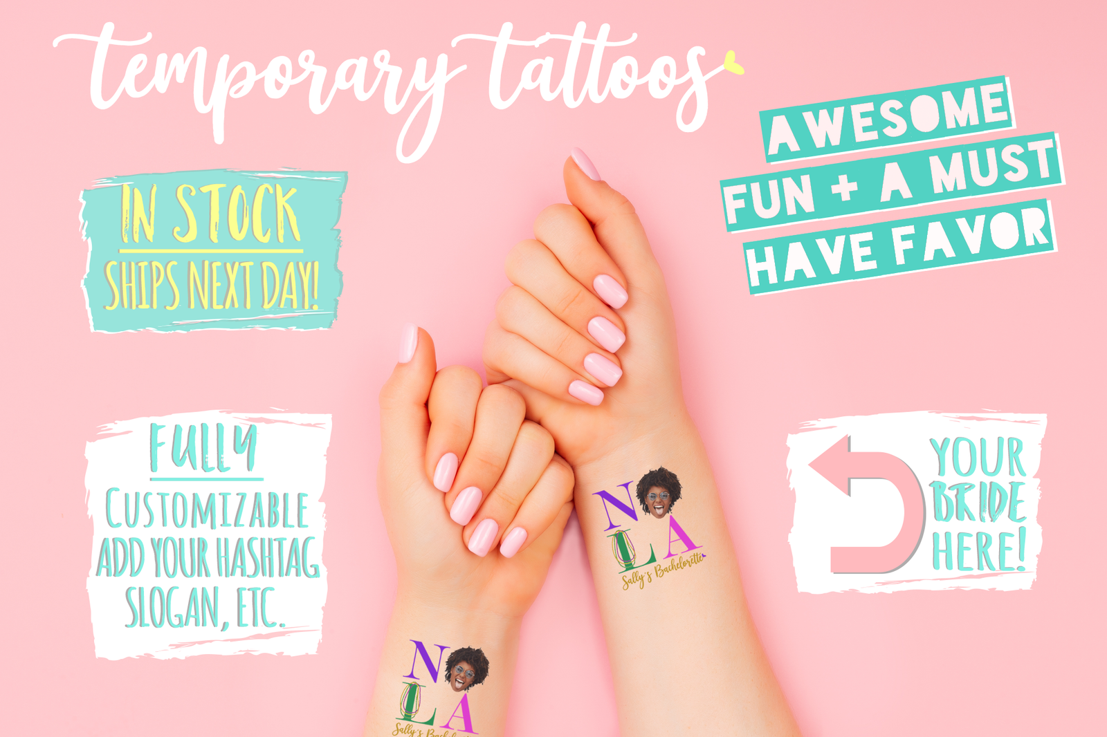 Custom Temporary Tattoo Bachelorette Party Favors | NOLA