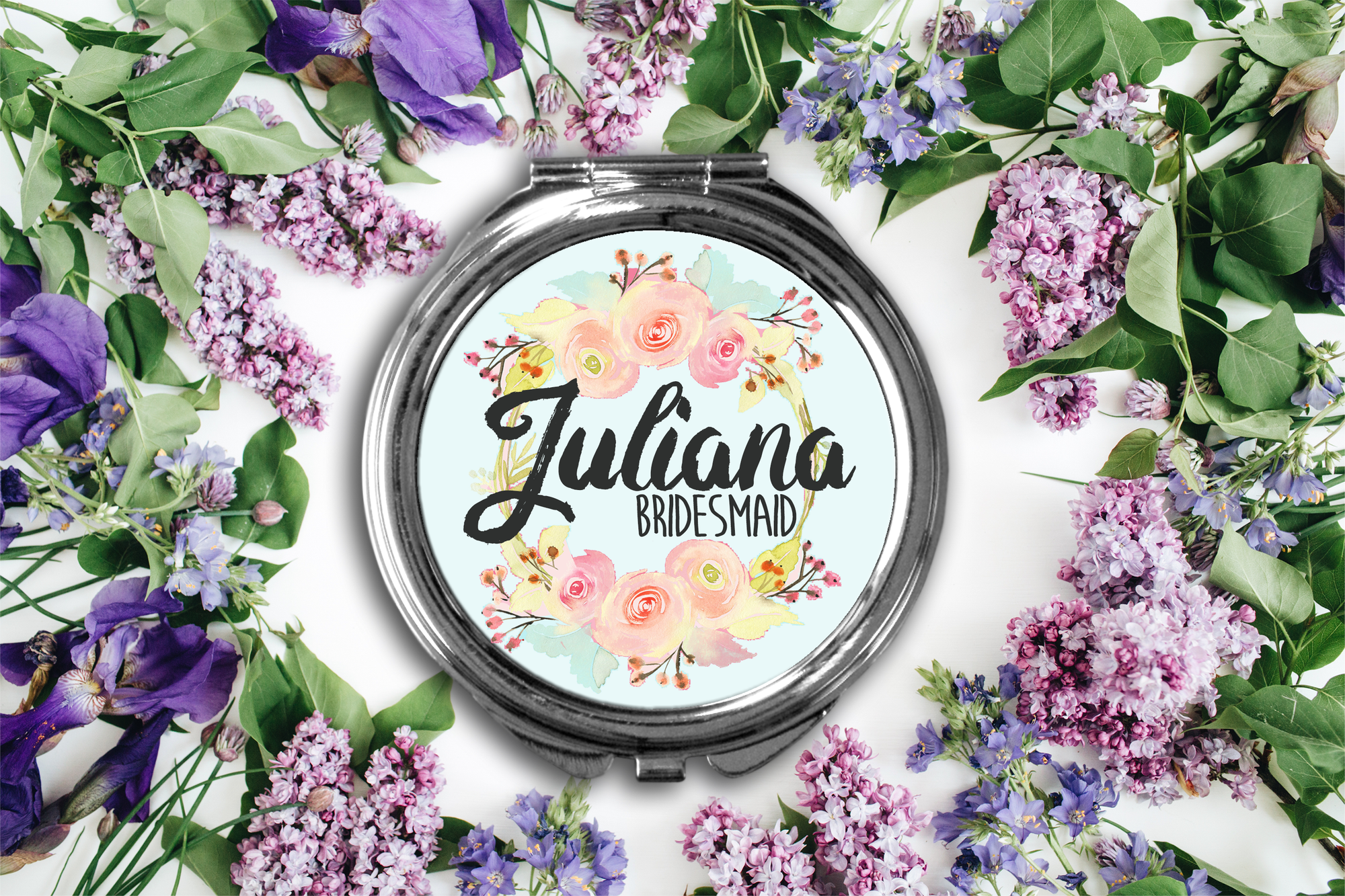 Bridal Party Mirror Compact | Personalized Bridesmaid Favors | Floral Name