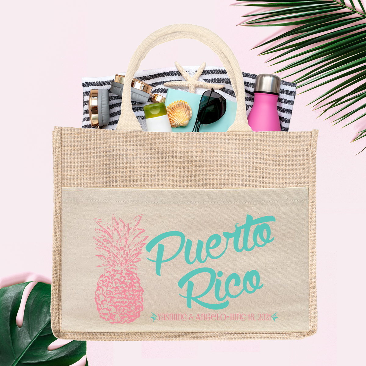 Puerto Rico Welcome Bag | Pineapple Destination Wedding Tote Bag Burlap Jute Bag Favor | Pineapple Puerto Rico