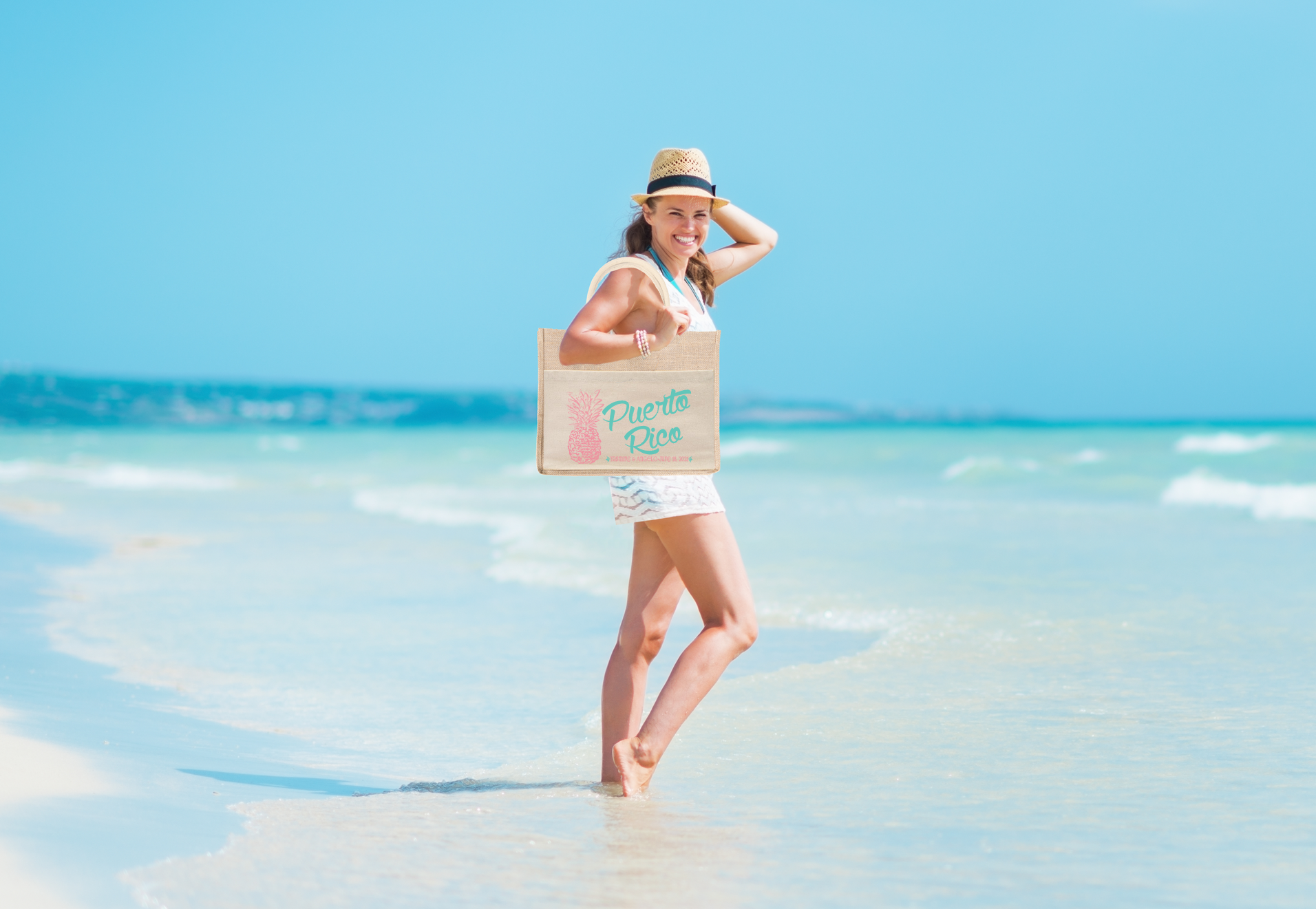 Puerto Rico Welcome Bag | Pineapple Destination Wedding Tote Bag Burlap Jute Bag Favor | Pineapple Puerto Rico